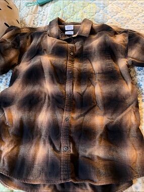 GAP Boys Plaid Button-Down Shirt in Brown and Black